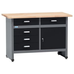Küpper Établi 12049 - 5 tiroirs et 1 porte - Charge maximale : 300 kg - Plan de travail en hêtre massif de 30 mm - Noir - 120 x 84 x 60 cm (STAHLFREAK Warenhandel GmbH, neuf)