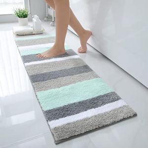 Homaxy Tapis de Bain Antiderapant,Tapis Salle de Bain Rayé en Microfibre Douce, Absorbant à Poils Longs, Lavable en Machine - 40 x 120 cm, Vert/Gris (Homaxy EU, neuf)