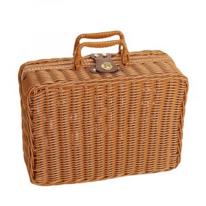 Tomotato Rétro Panier de Pique Nique Tissée, 11×17×26cm Valise en Rotin, Panier de Pique-Nique Osier avec Poignées et Serrure en Métal pour Camping en Plein Air, Accessoire Photo(M-Brun) (Hairolory, neuf)
