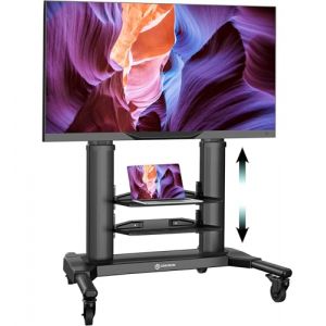 ONKRON Support TV roulettes avec &Eacute;tag&egrave;re pour 40-80 Pouces, Chariot TV Mobile d'Aluminium Poids de 55,5 kg, Support TV sur Pied avec roulettes VESA 200x200-700x400, Pied TV Roulette Noir TS2771-B (ONKRON Technologies, neuf)