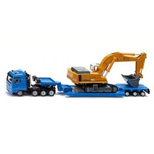 siku 1847, Transporteur de poids lourds avec remorque surbaiss&eacute;e, 1:87, M&eacute;tal/Plastique, Bleu/Jaune, Remorque amovible (VISO TRADE, neuf)