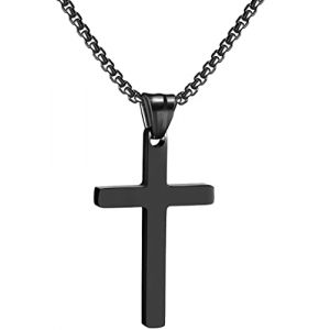 RWQIAN Croix Chaîne Hommes Croix Pendentif Acier inoxydable Garçons Pendentif Croix Collier Bijoux pour Femmes 16"-24" Argent Or Noir (Noir 0.7 * 1.2", 18.00) (MTJewelry Fr, neuf)