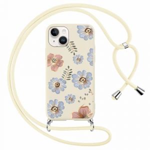 Kivlclri Coque pour iPhone 14/iPhone 13 avec Cordon de Collier, &Eacute;tui Aesthetic Fleur Motif Housse Lanyard Corde, Silicone TPU Protection Filles Femmes Case pour iPhone 14/13 6,1" Cover, Fleur 3 (Ulbrich Suzana, neuf)