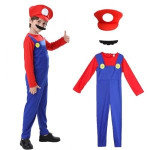 WVWMYM Deguisement Mario Enfant, Costume Mario Enfant, Costume Deguisement Carnaval Enfants Cosplay Marios Costumes avec Luigi Casquette et Moustache pour Gar&ccedil;ons (GenlingDirect, neuf)