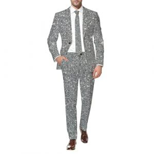 RUMAOZIA Costume Hommes de F&ecirc;te avec Paillettes et Blazer &agrave; Sequins 2 Pi&egrave;ces Ensemble Disco Outfit Veste de Costume et Pantalon Set 3D Impression Num&eacute;rique Scintillante Costume pour Carnaval Halloween (runBel, neuf)