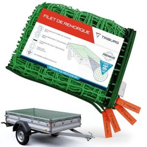 TRIBURG Filet pour remorque 2x3,5 avec marquage des Angles et renforcement des Bords - Filet pour remorque avec élastique de Tension pour Une sécurisation optimale du Chargement (TRIBURG, neuf)