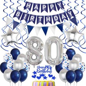 Decoration anniversaire 80 ans Homme Bleu argenté 80 Ans anniversaire Homme Bleu Argent Ballons 80 Ans Homme anniversaire Déco 80 Ballon Bleu Argent Ballon 80 Ans anniversaire Bleu argenté Déco (Crazy-M, neuf)