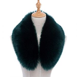 ihreesy Femmes Hiver Echarpe Fausse, Capuche Fausse Fourrure Amovible avec Boutons pour Manteau d'Hiver Parka Veste Fourrure Collier Faux Col Pour les Manteaux,90CM Vert Foncé (Partong, neuf)
