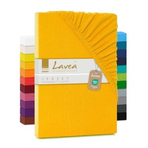 Lavea Drap Housse 60x130-70x140 - en 100% Coton Respirant - Draps Housses Convient aux Matelas Standards jusqu'à 15cm - Drap Rouge Soir avec élastique - Draps Housse sans Glisser du Matelas (B&D Textiles, neuf)