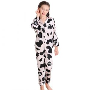 RuanMM Ensemble Pyjama en Satin Doux pour Filles | Vêtements de Nuit pour Enfants | Ensembles de Pyjama pour Filles | vêtements de Nuit Souples | Vache laitière-130 (Shanghai PinShan Industrial Co., Ltd., neuf)