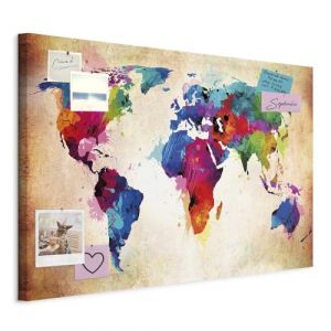 murando - Tableau &agrave; &Eacute;pingles et Peinture sur Toile Combin&eacute;s 120x80 cm - Avec Crochets Clous et Punaises Argent&eacute;es - Panneau en Fibres pour Notes et Affichage - Carte du monde k-C-0038-v-a (murando, neuf)