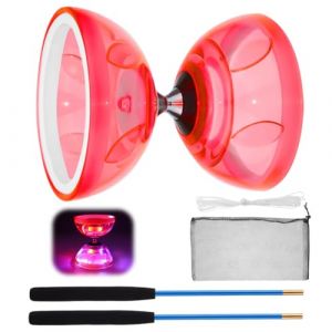 Diabolo LED avec roulement &agrave; billes, 4,5 mm - Kit de jonglage diabolo lumineux dans l'obscurit&eacute; pour enfants et adultes - Yoyo professionnel, balles de jonglage, jouet de cirque (rouge) (Zinueen, neuf)