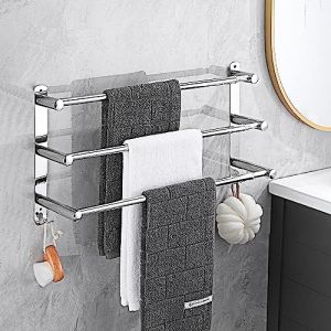 HONPHIER Inoxydable Porte-Serviettes de Salle de Bain 43-78CM Rétractable Porte Serviette Porte-Serviettes Mural pour Salle de Bain, Cuisine, Toilettes, Hôtel (Argent, 3 Couches) (Honphier-EU, neuf)