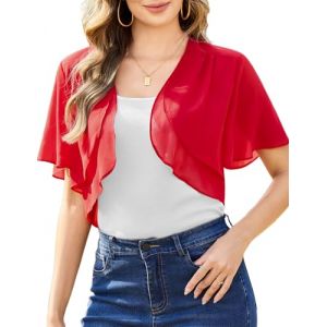 Aottori Cardigan Bol&eacute;ro Court Femme en Mousseline de Soie Gilet &agrave; Manches &Eacute;vas&eacute;es Courte Bol&eacute;ro Veste El&eacute;gant Chic pour Robe Bretelle Mariage Rouge L (yyh-eu, neuf)