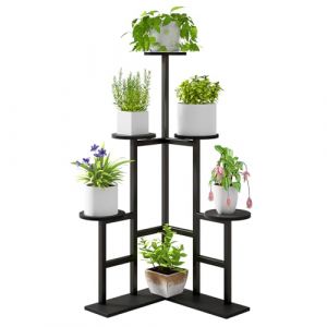 IBUYKE 6 Niveaux Support de Plante en Métal Bois, 108cm de Haut Étagère d'Angle pour Pots de Fleurs Interieur, Porte Plantes d'Intérieur pour Terrasse Balcon Jardin Salon, Noir TMJ072B (IBUYKE-EU, neuf)