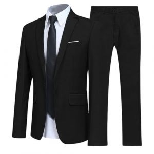 RUMAOZIA Costume de mariage pour homme, 2 pi&egrave;ces, costume de smoking, mariage, affaires, sportif, &eacute;l&eacute;gant, veste formelle, mariage, f&ecirc;te, coupe droite, pour f&ecirc;te de mariage, Noir , L (runBel, neuf)