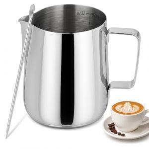 Pichet lait inox - Pot a lait inox - Pot a lait - 350ml - avec échelle graduée - accompagné d'un stylo pour latte art - idéal pour préparer des cappuccinos, des lattes et des espressos - argent (Dandestore, neuf)