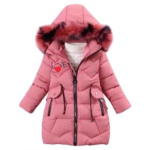 linboo Enfant Fille Manteau d'Hiver Doudoune Chaud Veste &agrave; Capuche Fourrrure Parka Rembourr&eacute; Blouson Imprim&eacute; Lettre LOVE, Rose fonc&eacute;, 6-8 ans (TBONBON-EU, neuf)