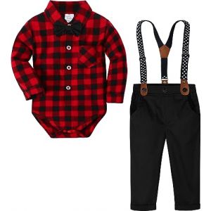 mintgreen Costume Bebe Garcon, Body Tenue No&euml;l Gentleman Ensemble Chemise &agrave; Carreaux, Noir & Rouge, 9-12 Mois, 80 (A&J DESIGN, neuf)