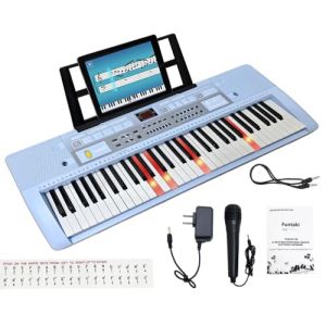Funtaki Clavier de piano électrique à 61 touches avec touches éclairées, synthétiseur numérique portable avec support, mini clavier musical pour débutants, enfants et adultes Bleu (Funtaki Direct, neuf)