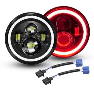Willpower 2pcs Phare Auto Moto LED 7" 50W, Phare de Travail 5000LM, Blanc Rouge 4 Modes Eclairages Feux LED Feu Croisement DRL HI LO Beam pour Wrangler JK TJ LJ CJ JP Hummber, Projecteurs Rond (YZ-EU, neuf)
