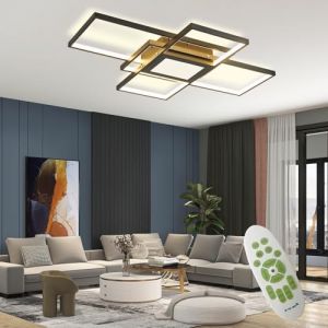 AHRHSM Plafonnier-LED-Dimmable 96W Luminaire-Plafonnier-Moderne avec T&eacute;l&eacute;commande Rectangulaire Luminaires-Int&eacute;rieur - pour Salon Chambre (Noir, 110 * 65) (AHRHSM, neuf)