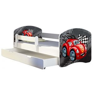 ACMA Lit enfant B&eacute;b&eacute; TIROIR MATELAS GRATUITE BLANC II (05 Voiturette rouge, 160x80 cm + tiroir) (ACMA_for_kids, neuf)