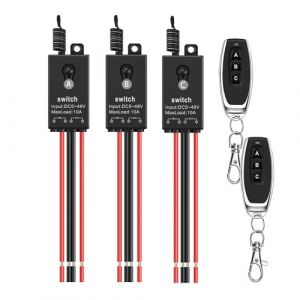 Meskliu Interrupteur sans fil 12V,3 Mini Relais radiocommandé Avec télécommande,DC12V/24V/48V 10A Commutateur a Distancesans fil,Avec longue portée de 100m,Pour porte de garage,LED,store,lampe (Meskliu, neuf)