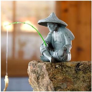 livelyfish Mini Statue de p&ecirc;cheur - Statuettes de Vieil Homme - Figurine de Jardin f&eacute;&eacute;rique - Ornements en gr&egrave;s - D&eacute;coration Zen Asiatique Japonaise pour Aquarium - D&eacute;coration de Pot de Poissons - C (遵义播州余坦商贸有限公司, neuf)