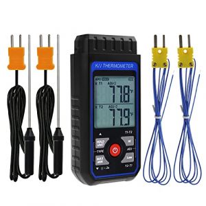K/J Taper Thermocouple Double Canal Thermomètre, T1-T2 Canaliser Température Mesure Large Intervalle Numérique Thermomètre avec Rétroéclairage et Thermocouple Température Compensation (Milano Europe, neuf)