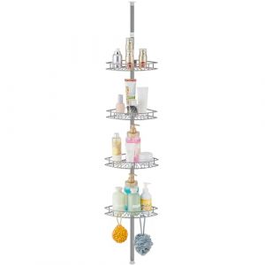 Hoomtaook Etagere Douche Telescopique, Etagere Douche Sans Percage Acier Inoxydable avec 4 Paniers, Rangement Douche Reglable Hauteur 85-325cm pour Salle de Bain, Gris (AivoZ, neuf)