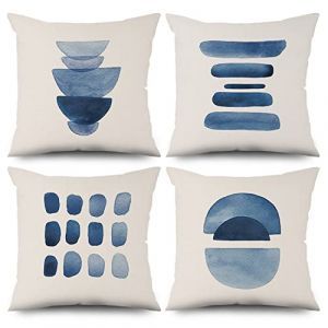 ASDCXZ Lot de 4 bohème 40x40 cm, Motif Demi-Cercle Aquarelle Moderne Beige Bleu Housse de Coussin décorative pour canapé Lavable Lin Textile Housse de Coussin (Qingjuan Trade, neuf)
