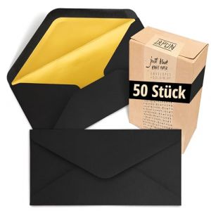 Japun - enveloppes (50 pièces), enveloppe sans fenêtre - DIN long - 220 x 110 mm - intérieur : or - couleur du papier : noir (Nature Nerds GmbH, neuf)