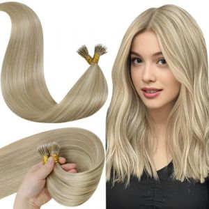 LaaVoo Extension Cheveux Naturel Nano Ring Blonde 50g/50s 35cm Nano Loop Extension Cheveux Naturel Highlight Blond Platine Extension Cheveux Naturel Humain Blonde Lisse #p16/22 (Laavoo, neuf)