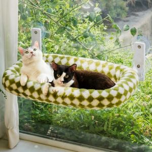 EDAGNY Hamac &eacute;l&eacute;gant pour Chat &agrave; fen&ecirc;tre Pliable &ndash; Lit en Peluche pour Chat avec Housse &eacute;paisse Amovible, Structure en Acier Stable Jusqu&rsquo;&agrave; 18 kg (Vert, L) (EDAGNY-EU, neuf)