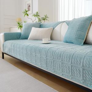 SHANNA Housse de Canapé Épais Super Douce 1/2/3/4 Places en Forme de L d'angle, Housse de Canapé Protege Universelle Antidérapante pour Salon(Lait Velours Bleu, 1 PC 90 x 160cm) (ChenyongEU, neuf)