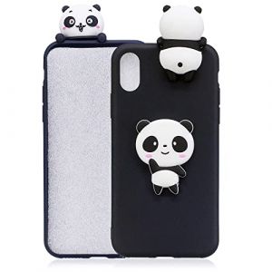 Dessin Anim&eacute; 3D Panda Silicone Coque iPhone XR,DasKAn Mignon Motif de Animaux Ultra Mince Souple Fine Silicone Housse de Arri&egrave;re Antichoc Gel TPU &Eacute;tui de T&eacute;l&eacute;phone,Noir#3 (DasKAn-EU, neuf)