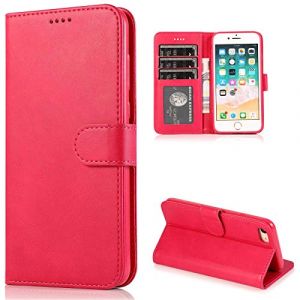 CTIUYA Coque pour iPhone SE 2022 / iPhone SE 2020 /iPhone 8/iPhone 7 Etui Coque Cuir Portefeuille à Rabat Flip Case Housse Coque avec Porte Carte Magnétique Protection Complète Étui Coque,Rose Rouge (CTIUYA, neuf)