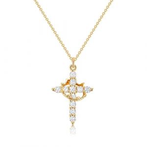 Dryxog Collier Croix avec Paver avec Tournante Couronne Pendentif Zirconium Brillant Chrétienne Cadeau Religieux Longueur Réglable Collier Pendentif pour Toutes Occasions Femmes (Or) (xiaozhuy, neuf)