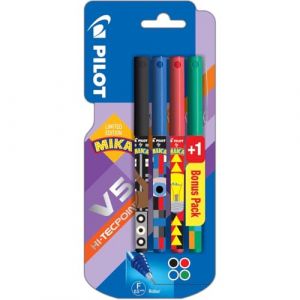 PILOT - COLLECTION MIKA - Roller encre liquide V5 - Encre noire/bleue/rouge - x3 + 1 BONUS PACK Vert (MrPackage, neuf)