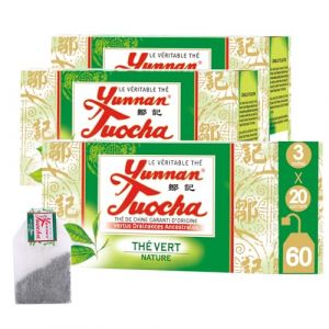 Yunnan Tuocha Zouji - Th&eacute; Vert Naturel - Antioxydants - 60 Sachets (3x20)- 120g - Origine Yunnan Garantie (ZOUJI TUOCHA, neuf)