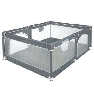 XUANYU Parc B&eacute;b&eacute; Rectangulaire avec Barri&egrave;res et Porte, Parcs de Jeux Pliable en Tissu Oxford, Centre d'activit&eacute;s B&eacute;b&eacute;, Parc Enfant pour Int&eacute;rieur/Ext&eacute;rieur (Gris 160 x 120 x 66 cm) (XUASHW, neuf)