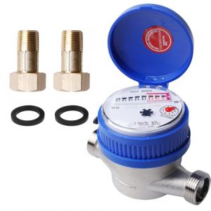 Compteur d'eau froide calibré 1/2" - Compteur d'eau de jardin - Robinet - Kit de compteur d'eau - Couvercle de protection - Compteur d'eau froide - Meilleure précision de mesure (KAROULLA, neuf)