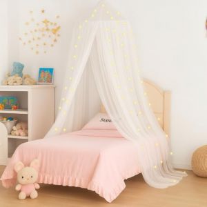 Vicloon Ciel de Lit pour Maison, Moustiquaire Ronde Rideau Baldaquin D&ocirc;me Princesse Tente de Lit, 250 * 900 * 60cm, pour d&eacute;coration de Chambre de Fille ou F&ecirc;te sur Le Th&egrave;me des F&eacute;es, Blanc (HANSBUY, neuf)