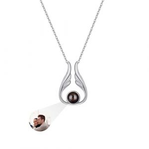 Collier avec photo à l'intérieur Projection photo personnalisée Aile d'ange Pendentif en argent sterling Bijoux personnalisés Anniversaire Mémorial Cadeaux personnalisés pour femmes Épouse Fille Maman (Y-avocado, neuf)