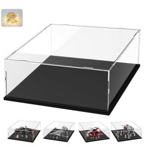 Vitrine Acrylique pour Collection pour Lego 75389 Faucon Noir 75394 75337 75354 Figurine, Boite Plexiglas Transparente Vitrines et Rangements avec Base Bois-Plastique & LED, Noir Intérieur 50x40x20cm (ELEpure, neuf)