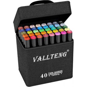 Vallteng Feutre a Alcool 40 Couleurs, Pointe Double Feutres à Alcool Marqueurs Pinceau et Ciseau Burin Pour Adultes Peinture, Griffonnages Enfants, Animation Art Esquisse (gaolinkeji, neuf)