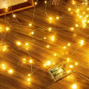 Ollny Guirlande lumineuse à 100 LED et à piles en fil de cuivre pour éclairage intérieur et extérieur, chambre, décoration de mariage, fête (Blanc chaud, 1pièce 10M 100Leds) (Ollny FR, neuf)