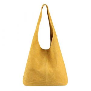 OBC Sac à main en cuir métallique pour femme, fabriqué en Italie, sac à bandoulière, sac à main, sac à main, sac à main, sac à main, argenté, moutarde, ca.: 43x32x17 cm (BxHxT) (VeraPellel, neuf)
