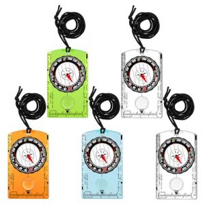 5PCS Boussole Randonn&eacute;e, Boussole de Navigation, Boussoles d'orientation avec D&eacute;clinaison Ajustable, Bousole Survie avec Corde et Loupe pour la Lecture de Cartes, pour Course Exp&eacute;dition Camping Survie (Starvortex EU, neuf)